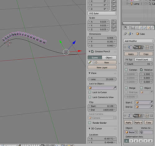 Blender Распределение объектов вдоль кривой